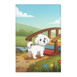 cute-white-dog-area-rug-cartoon-puppy-bridge-scene-accent-mat-for-kids-room